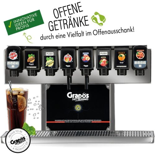 Ansicht eines Grapos Ausschankgeräts mit dem Hinweis auf Offene Getränke durch eine Vielfalt im Offenausschank
